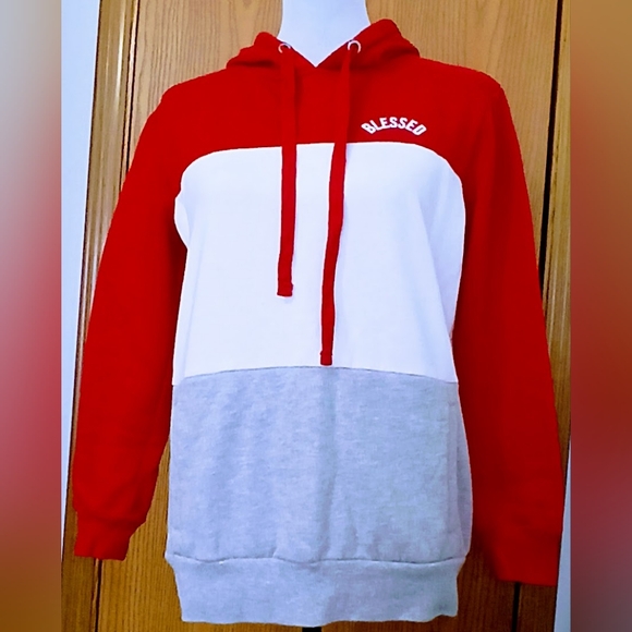No Boundaries Colorblock BLESSED Hooded sweatshirt size S (3-5)      20-021 - Picture 1 of 4
